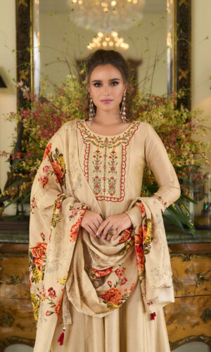 Begum Jaan Beige 3-Piece Suit for Women