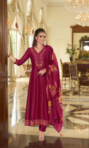 Begum Jaan Mahroon 3-Piece Suit for Women