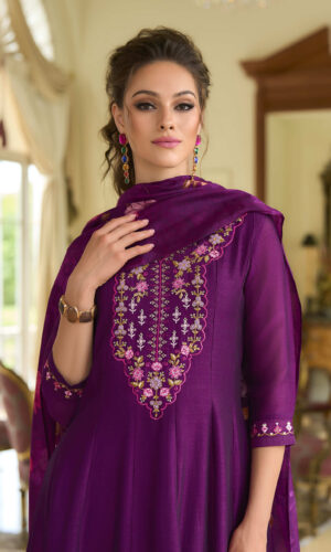 Begum Jaan Magenta 3-Piece Suit for Women