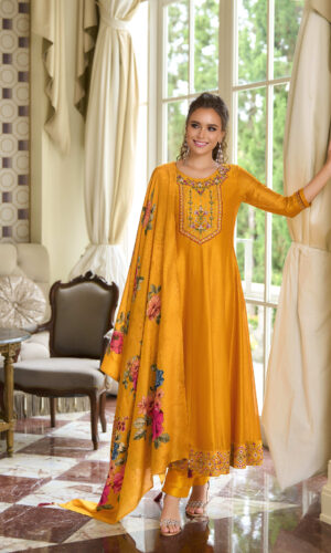 Begum Jaan Mustard 3-Piece Suit for Women