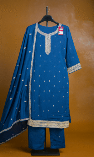 Elegant Blue Embroidered Salwar Suit Set with Dupatta