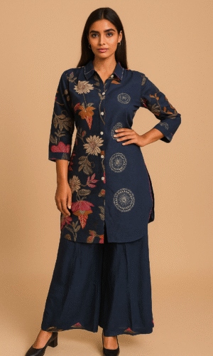 Navy Blue Floral Kurta Set
