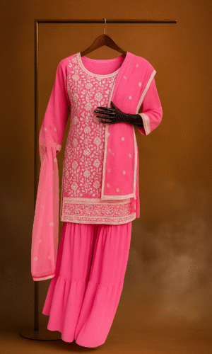 Elegant Pink Embroidered Modal Fabric Sharara Suit with Dupatta