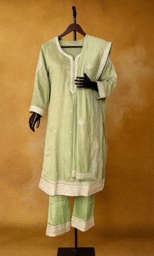 Elegant Green Sheer Embroidered Suit Set