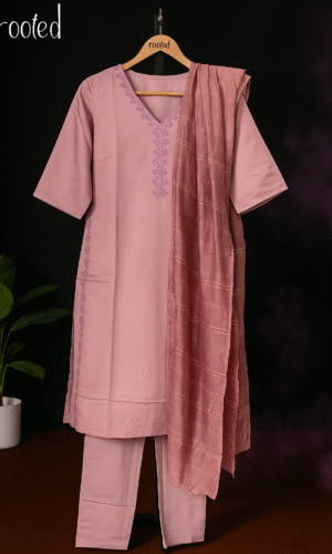 Elegant Pink Embroidered Glace Cotton Suit Set with Dupatta – Rooted Collection