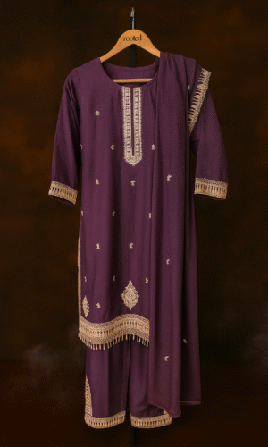 Purple Sheemer Embroidered Suit – 3-Piece Set