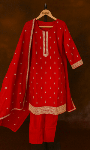 Elegant Red Embroidered Salwar Suit Set with Dupatta