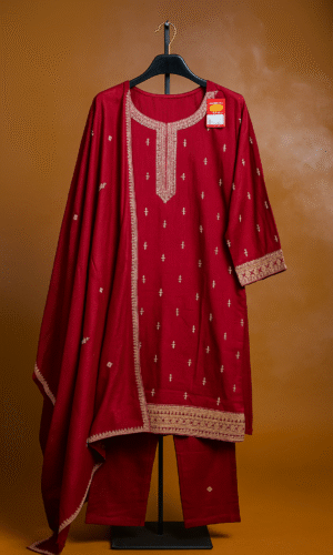 Elegant Mahroon Embroidered Salwar Suit Set with Dupatta