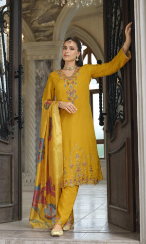 Mustard Sarvari 3-Piece Suit for Women