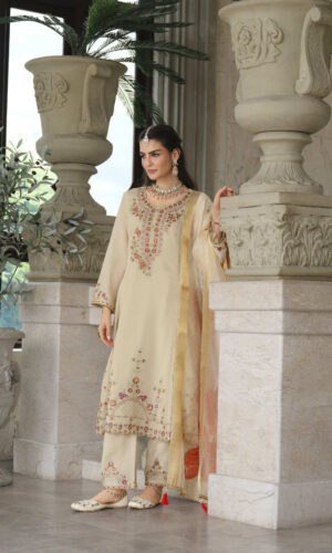 Beige Sarvari 3-Piece Suit for Women