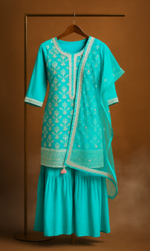Elegant Blue Embroidered Modal Fabric Sharara Suit with Dupatta
