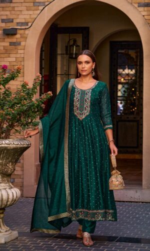 Dark Green Anarkali 3-Piece Suit for Women