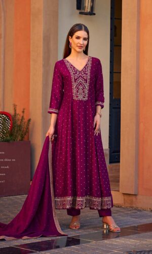 Mahroon Anarkali 3-Piece Suit for Women