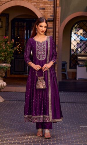 Purple Anarkali 3-Piece Suit for Women
