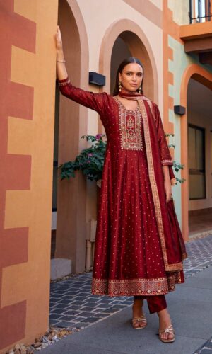 Red Anarkali 3-Piece Suit for Women