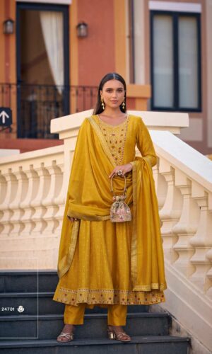 Yellow Anarkali 3-Piece Suit for Women