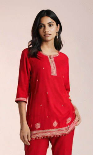 Red Sheemer Embroidered Suit – 3-Piece Set