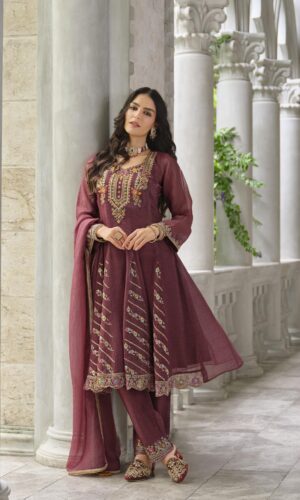 Aasma Mahroon 3-Piece Suit