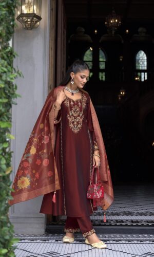 Lily & Lali Mahroon Malkana Designer Suit Collection