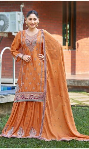 Elegant Masleen Embroidered Skirt Suit Set with Dupatta