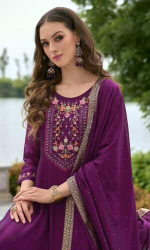 Bibbojaan Purple Embroidered Suit