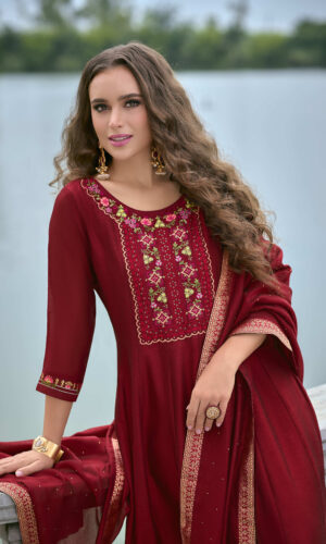 Bibbojaan Mahroon Embroidered Suit