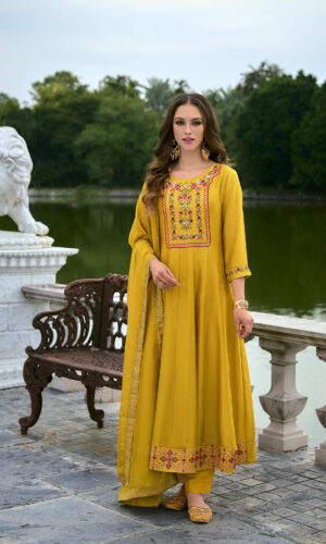 Bibbojaan Mustard Embroidered Suit