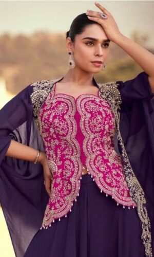 Panihari Blue & Pink Embroidered Party Wear Dress
