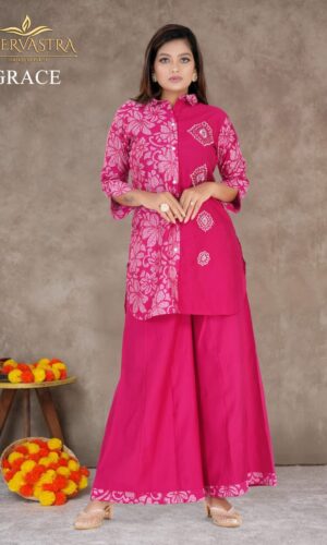 Dark Pink Floral Kurta Set