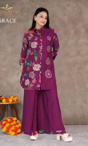 Dark Purple Floral Kurta Set