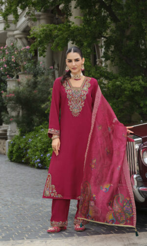 Ibadat Violet-Red Gray 3-Piece Suit